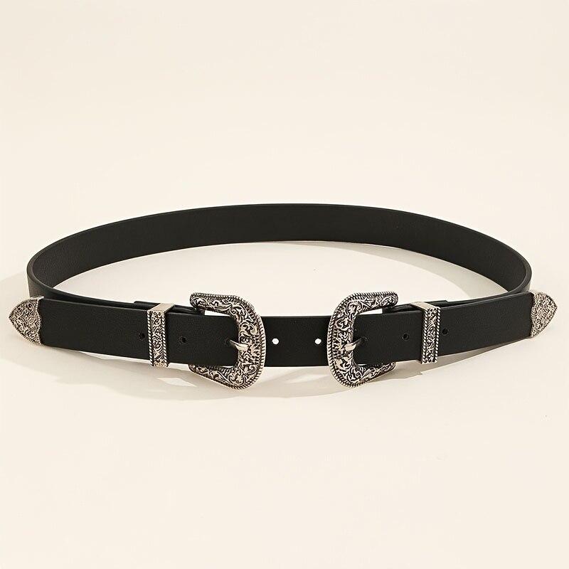 

Женский ремень, винтажная резная пряжка, мужской ремень, модный ремень с двойной пряжкой, хип-хоп, рок-стиль, ремень Y2K из искусственной кожи для мужчин и женщин 105cm