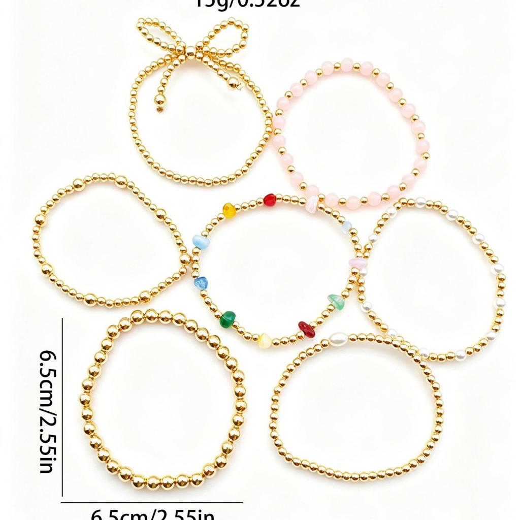 Women's Bohemian Style Color Natural Stone Beaded Gold-plated Gold Beads Multi-layer Stacked Elastic Bracelet Anti-allergy Gift