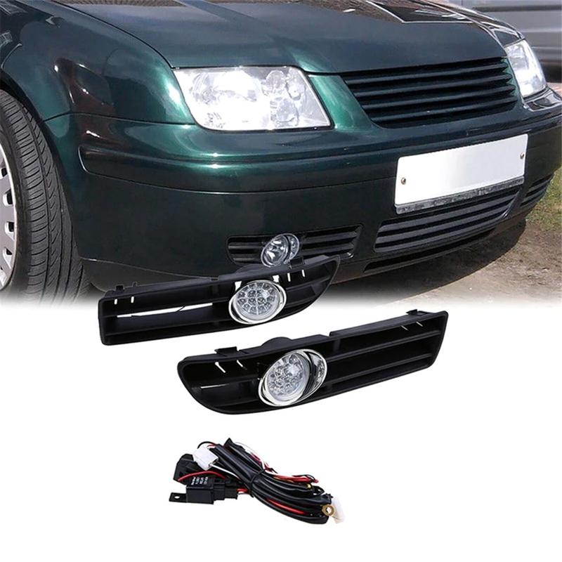 1 Pair LED Foglamp Front Grille Front Bumper Grille Fog Lights for VW Bora Jetta MK4 1999-2007