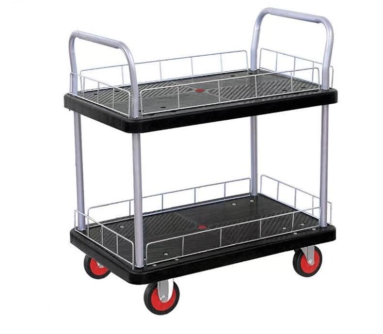 Double-Layer Hand Truck with Three-Tiered Fence for Transporting Goods