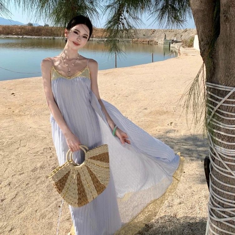 Seaside Atmosphere Long Dress Super Fairy Beach Skirt Women's Summer Sanya Seaside Vacation Dress Suspender Skirt