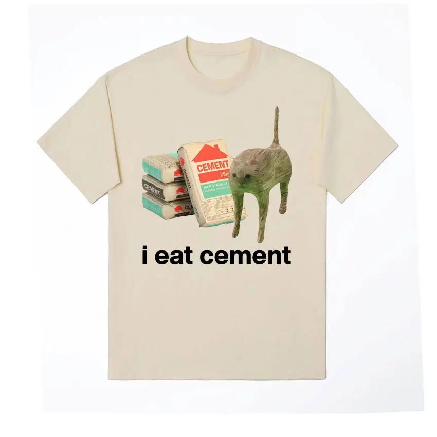 I Eat Cement Cursed Cat Funny Meme T Shirt for Women Fashion Casual Short Sleeve T Shirts Female T-shirt Tops