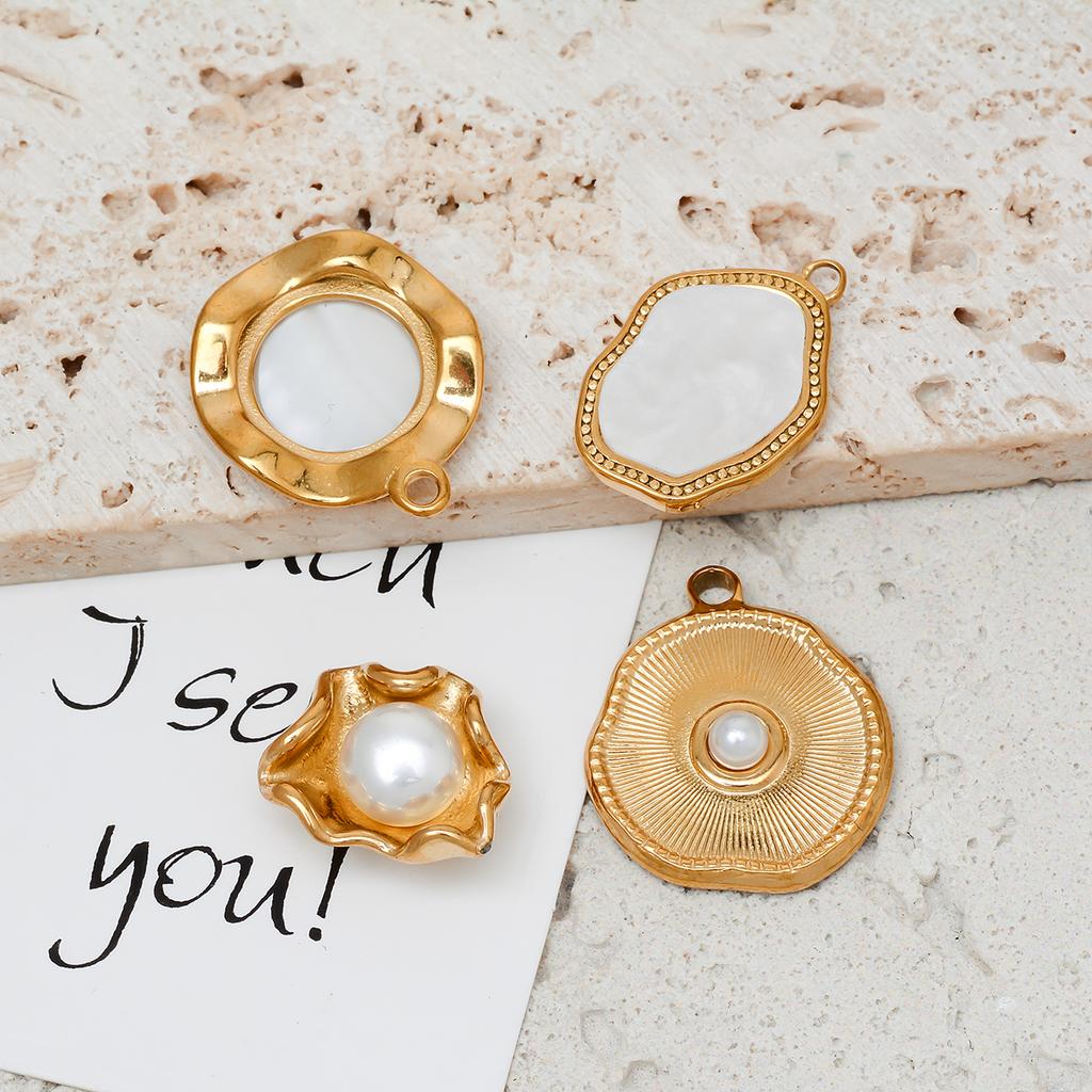 4Pcs Stainless Steel Shell Pearl Charm Pendants Drop Oil Dot Drill Craft DIY Jewelry Making Necklace Bracelet Accessories