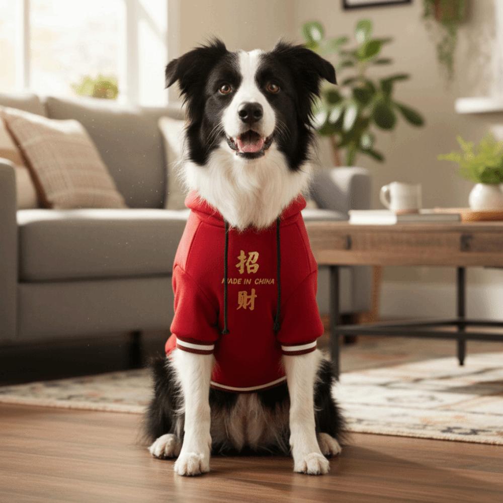 Thicken New Year Dog Hoodie Blessing Dog Fleece Coat Winter Puppy Clothes  Indoor Outdoor