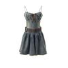2025 Summer Plus Size Retro Denim Waist-Cinching Slip Dress for Women