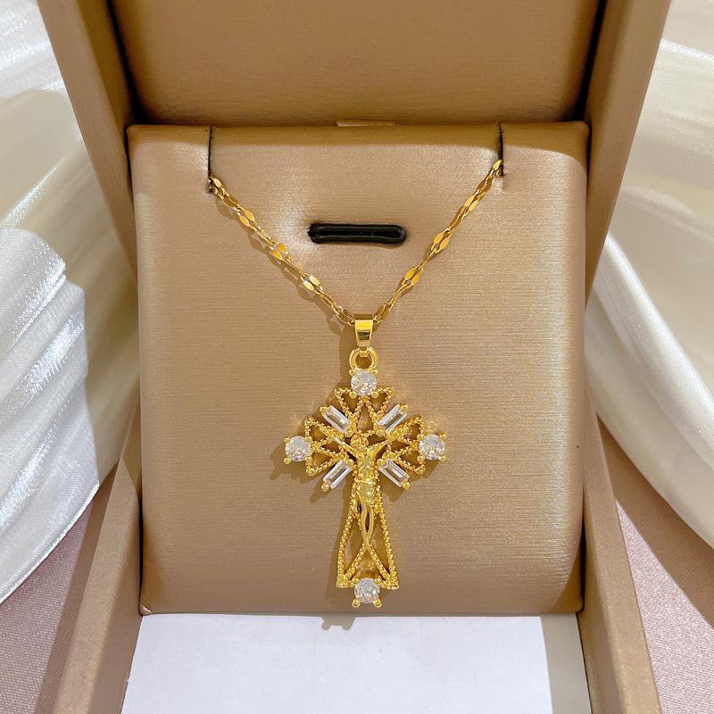 Titanium Steel Micro-Inlaid Gold Plated Women's Lucky Bead Necklace - Trendy Clavicle Chain Accessory