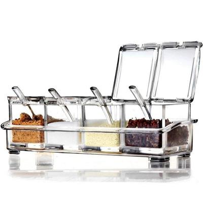 Seasoning Box 1 Set Seasoning Bottle with Lid and Spoon Transparent Crystal Seasoning Storage Container Kitchen Seasoning Tool