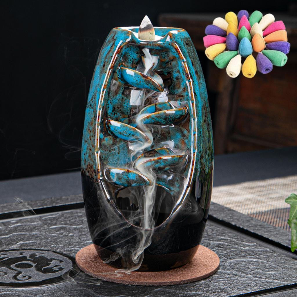 Burner Holder Ceramic Flowing Back Censer with 50 Cones