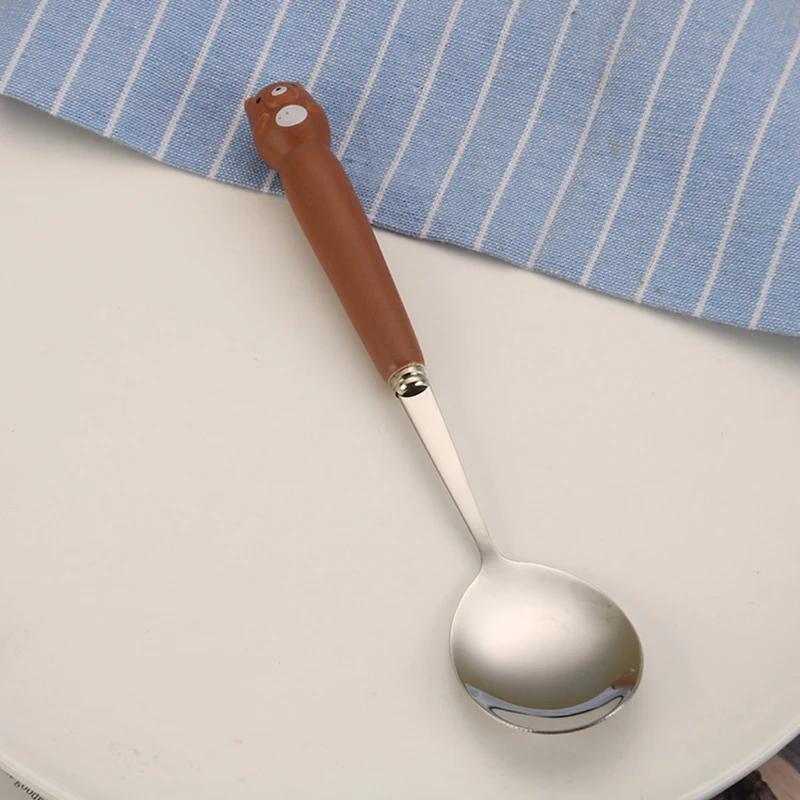 Ins Cartoon Bear Dragon Spoon Fork Chopsticks Cutlery Set for Children Kids School Cute Portable Stainless Steel Tableware