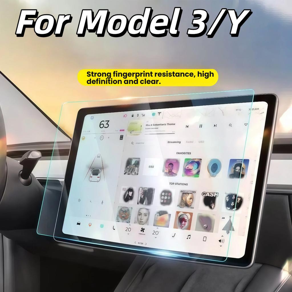 Tempered Glass Film For Tesla Model Y Juniper Accessories 2026 and Model 3 Highland Full Coverage Anti-Fingerprint