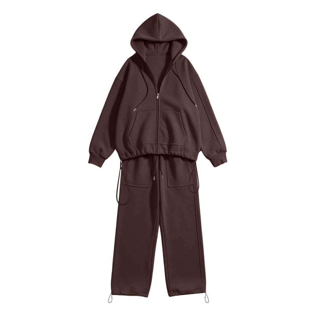 Damen Samt-Set, Lässiges Zweiteiler-Outfit mit Langarm-Oberteil und Hose