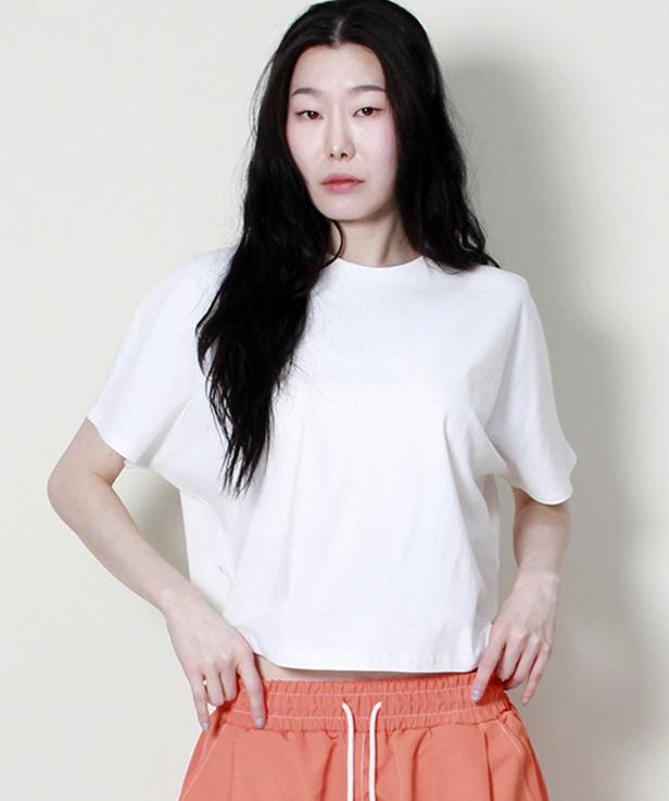 Deumakeu Solid Semi-Crop French Half-Sleeve T-Shirt Ivory