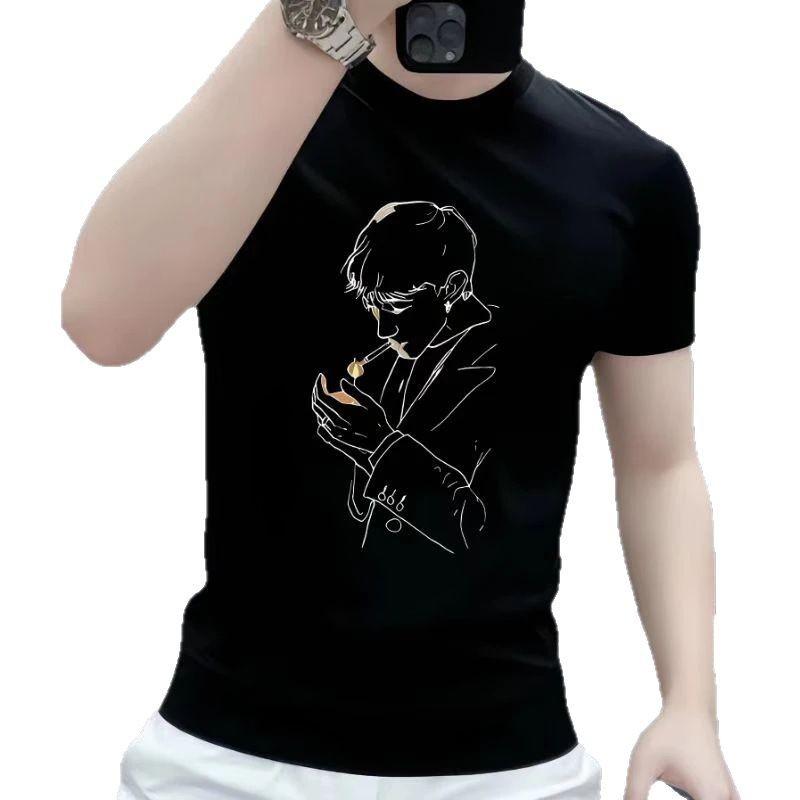 Heavy Trendy Brand Cotton Printed Men'S Short-Sleeved T-Shirt Trendy Casual Round Neck T-Shirt