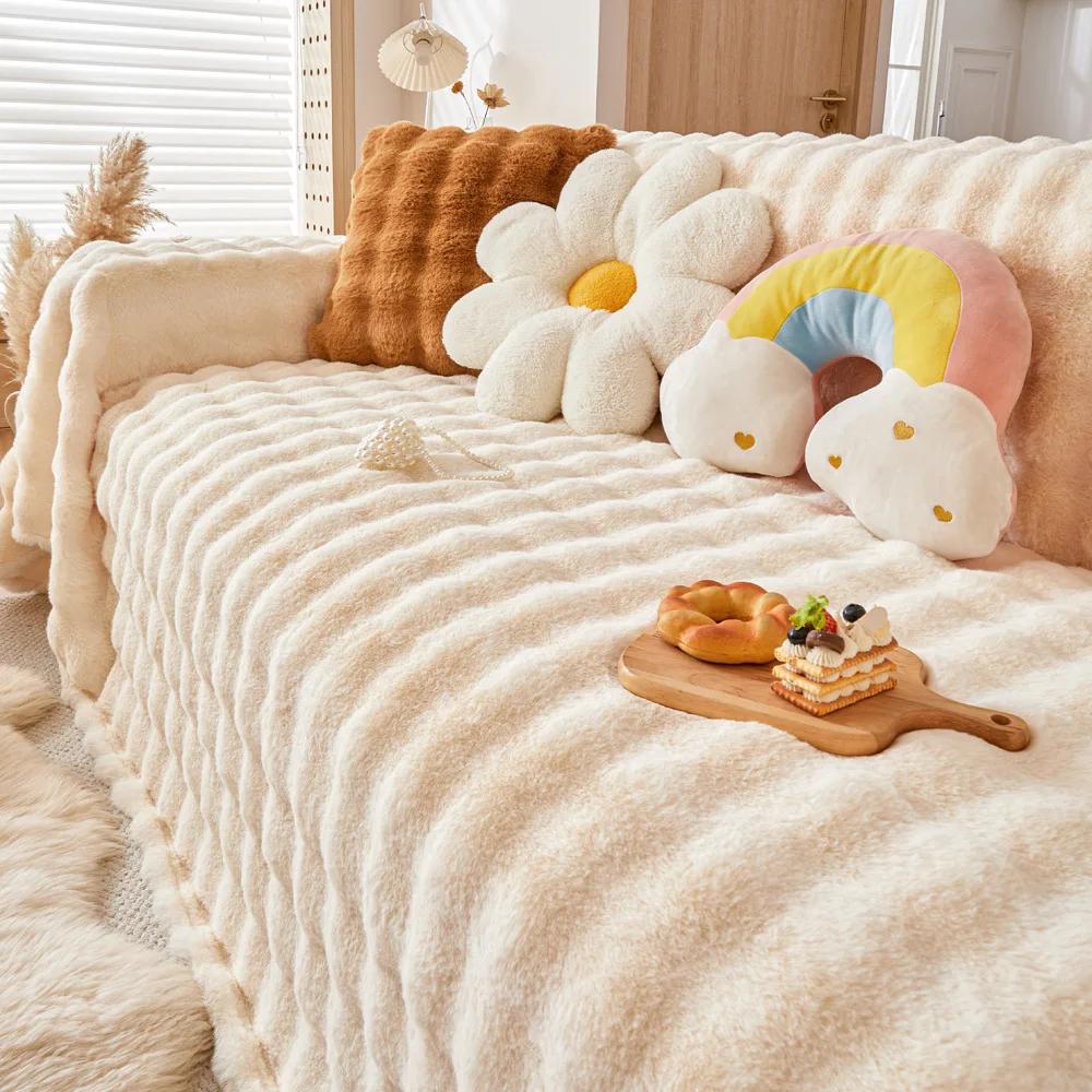 

Чехол для дивана с плюшевым кроликом, ткань для полотенец, новая осенне-зимняя подушка для дивана, полное покрытие, утолщенный чехол для дивана 180 X 130