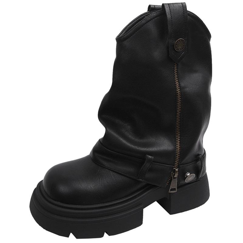 Fashion 2024 Autumn Women's Knee High Boots Western Round Toe Long Boots Women Western Shoes Chunky Heel Platform Women