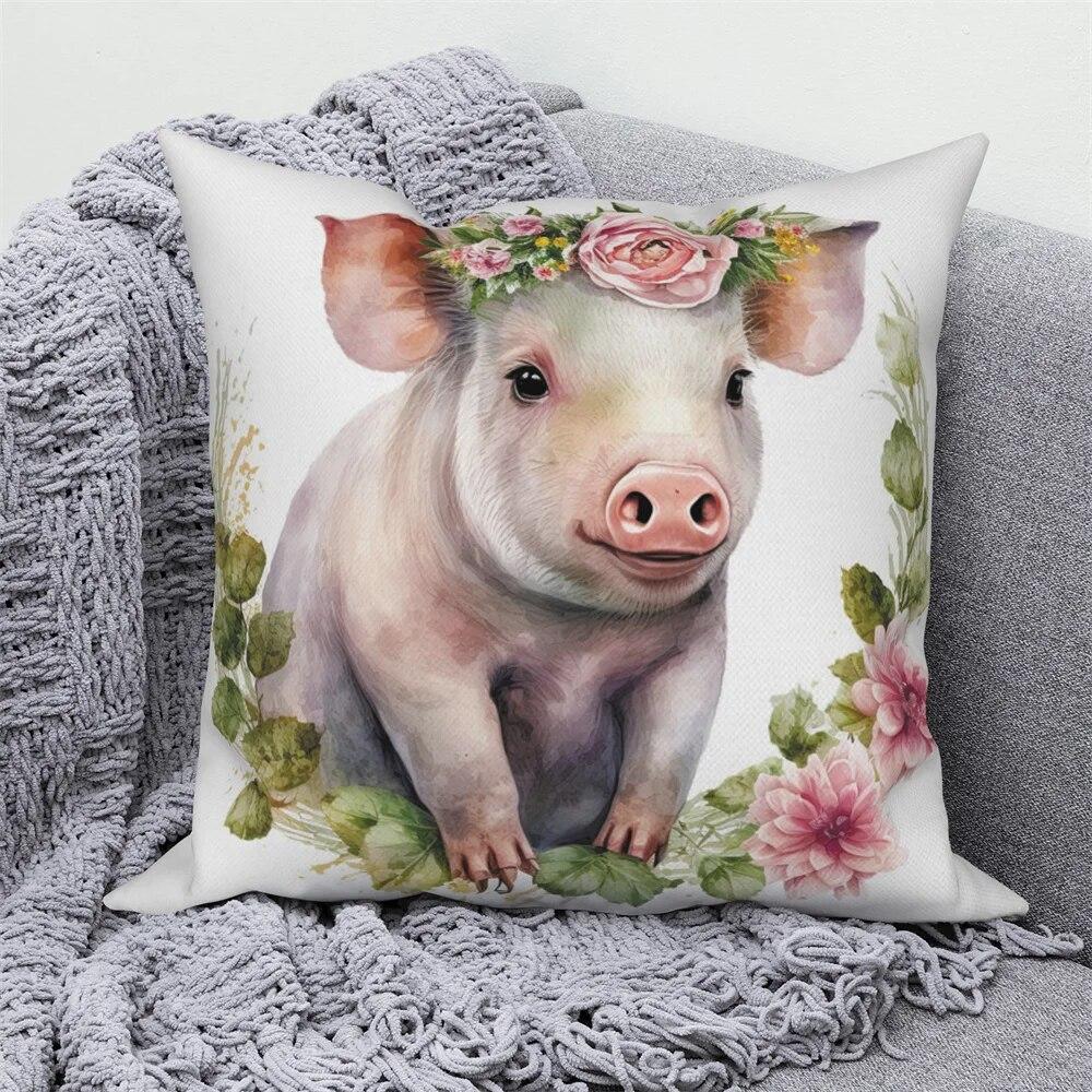 Pig Cat Panda Rabbit Print Decorative Pillowcase  Sofa Car Living Room  Animal Cushion Cover