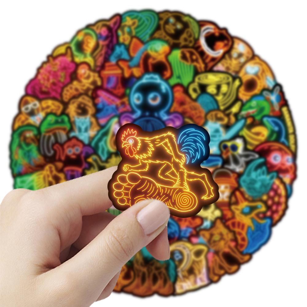 10/30/52pcs Neon Italian Brainrot Animals Stickers Tung Tung Sahur Cartoon Decals DIY Journal Notebook Abstract Graffiti Sticker