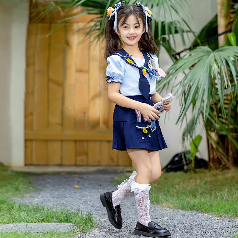 Girls' Summer Rabbit Police Costume Set - Stylish Two-Piece Performance Outfit