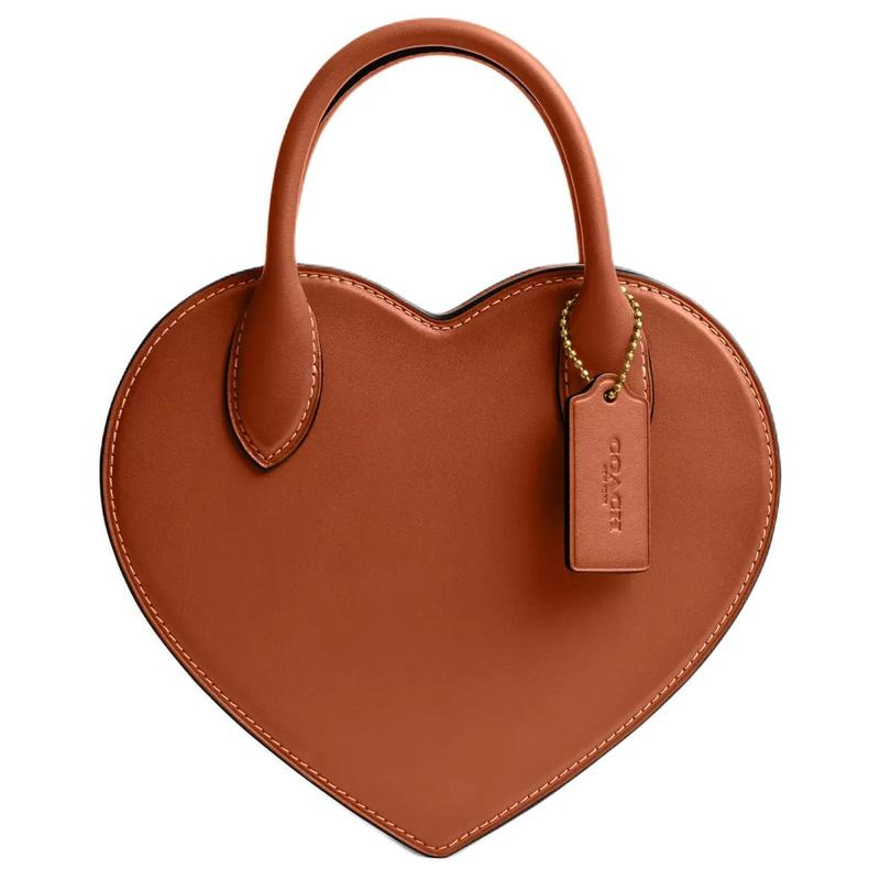 COACH 20 brand logo zipper closure leather heart bag handbag small women s brown коричневый