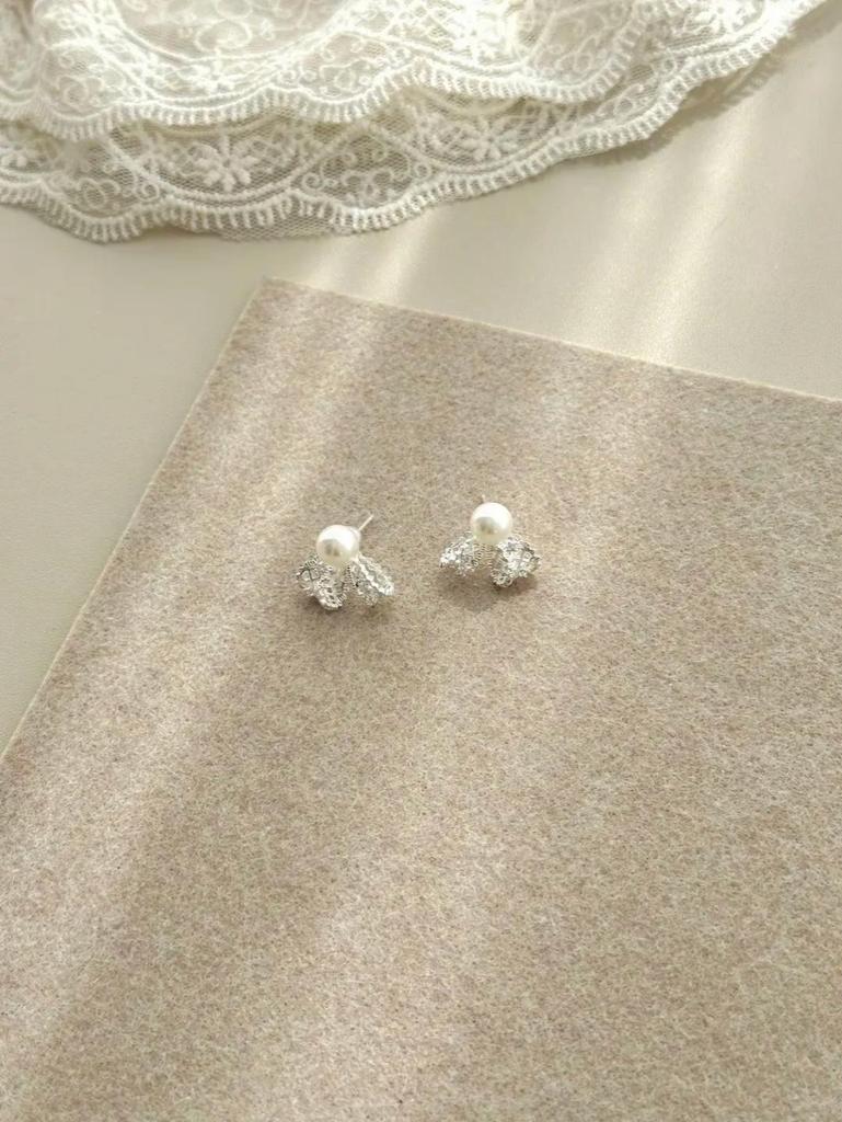 French Pearl Beads Zircon Pearl Stud Earrings - Elegant and Versatile High-End Accessories
