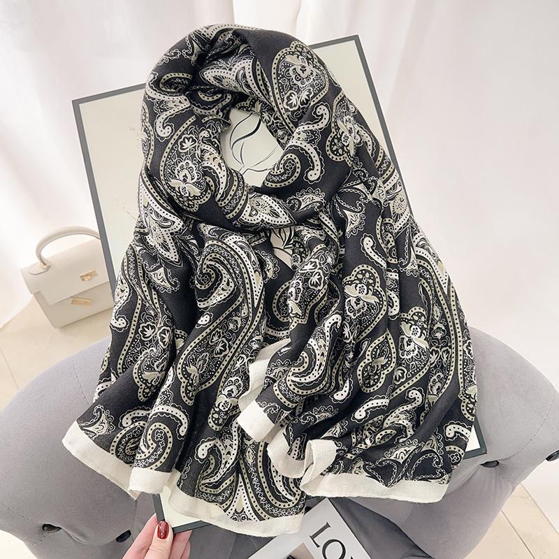 Creative elegance cotton and linen scarf femininity high sense abstract style printing with shawl