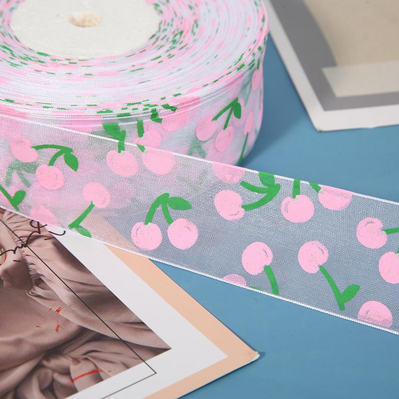Transparent Cherry Print Ribbon for DIY Gift Wrapping and Decoration