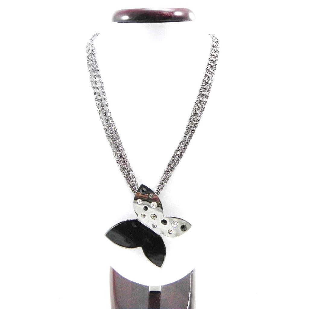 NOA [I2219] - Colar Designer 'Borboleta de Cristal' preto prateado