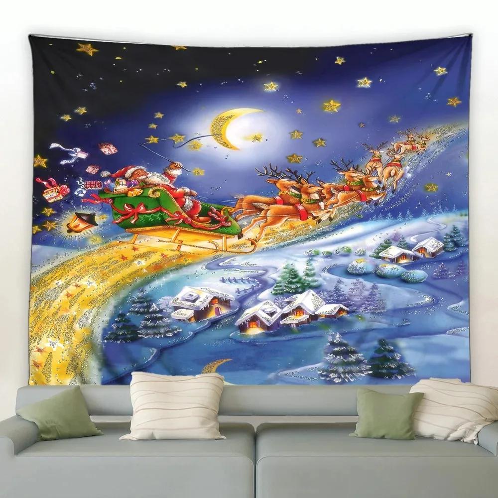 Christmas Cartoon Log House Snowman Tapestry Bedroom Living Room Home Christmas Decoration Tapestry