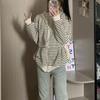 Womens Striped Hooded Zip Sweatshirt Loose Casual Long Sleeve Top Fall Winter