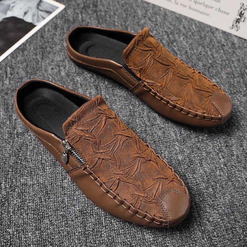 

Модные кожаные мужские полушлепанцы Дышащие мужские повседневные туфли Уличные мужские лоферы Ленивые туфли Балетки Удобные мужские кроссовки 40 коричневый