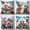 4pcs Valentine'S Day 100% Polyester Throw Pillow Covers Double-Sided Printed Loving Elderly Couple Sunset Heart Floral Pattern, Zipper Closure Machine