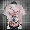 Men's T-shirt 3D printed anime goddess back tattoo print T-shirt casual loose short sleeved T-shirt men's home clothing top