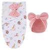 Baby Blanket Hat Set Cartoon Printed Cotton Newborn Swaddle Adjustable Infant Sleeping Swaddle Wraps All Seasons 0-6 Months