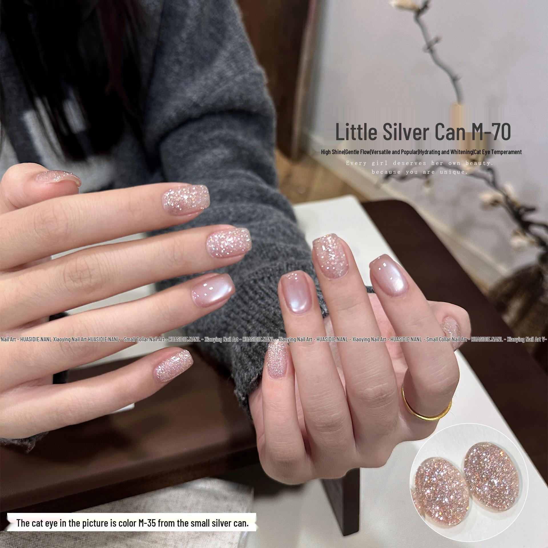 HuaSiDie-M70 Гель-лак для ногтей с блестками и стразами для колор-блокинга - Серебристый флакон, 5 г