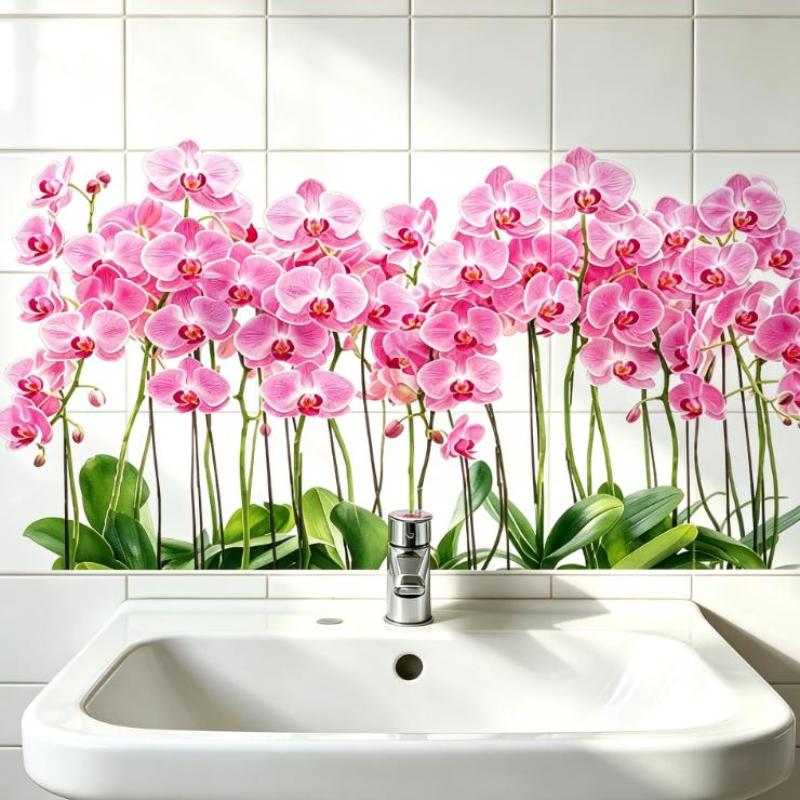 Fresh Floral Wall Sticker Waterproof Removable Peel & Stick Decal for Bathroom Sink Backsplash Home Wall Decor