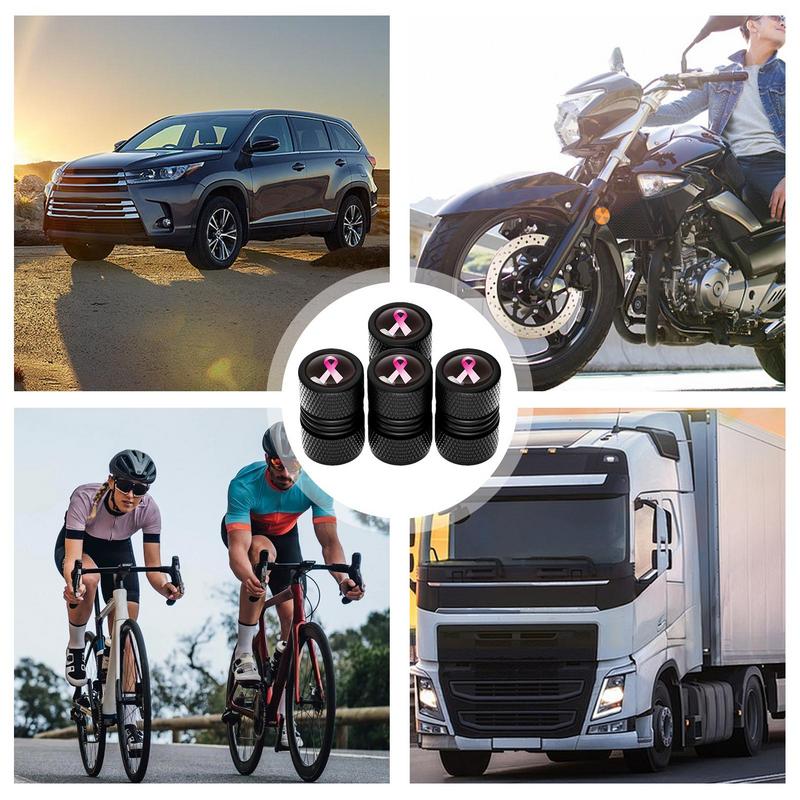 Air Caps For Car Tires 4PCS Aluminum Alloy Pink Ribbon Tire Air Valves Stem Caps Tire Valve Cover For Cars Trucks Motorcycles