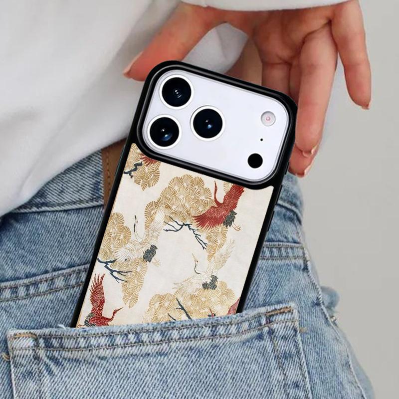 Japanese Cranes Art Phone Case for iPhone 16e 15 14 13 12 17 Pro Max Plus Air 17pro Cover Coque