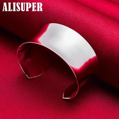 925 Sterling Silver Bangle Bracelets Women Smooth Open Bracelet Jewelry