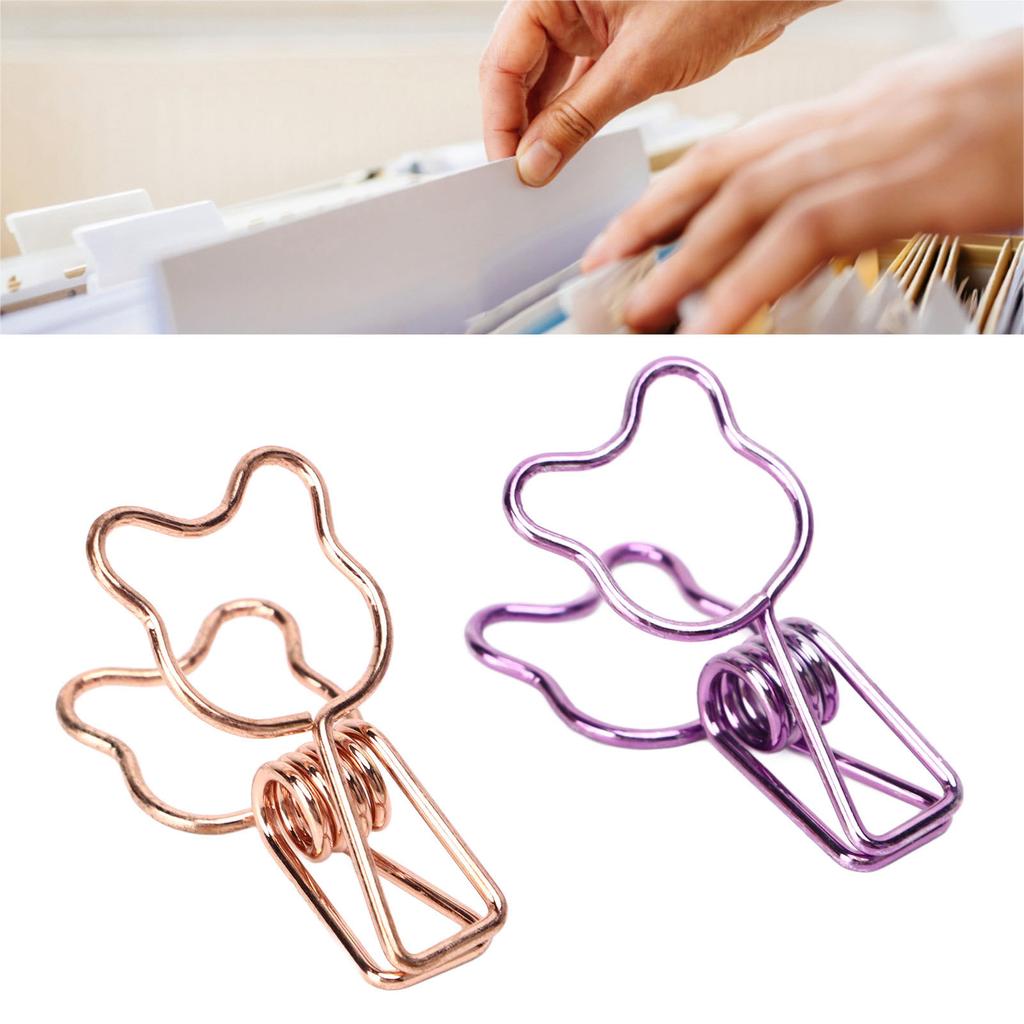 100Pcs Bear  Clamps Cute Shape Strong Clamping Sturdy Metal Hollow  Clips for Office Wor