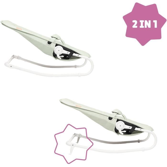 Badabulle Transat Bébé - Pliable - Position Fixe ou Balancelle - Arche de Jeux et Têtière - Déhoussable - Garantie à vie - Lichen