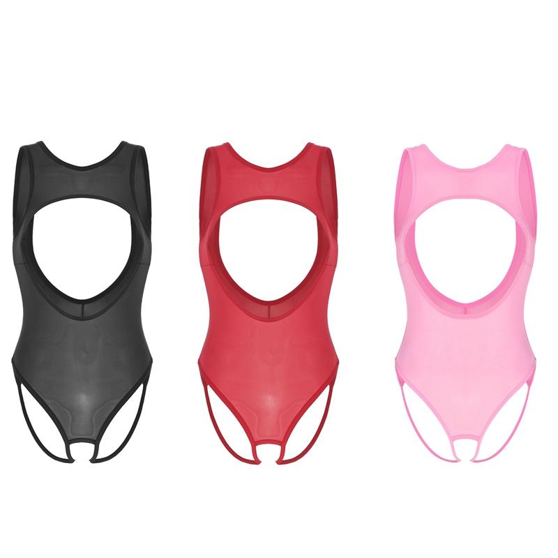 Dámské Micro Bikini Monokiny Plavky Vysoký střih Rozkrokové punčochové kalhoty Tanga Trikot Catsuit Teddy Body Body Spodní prádlo Noční klub Oblečení
