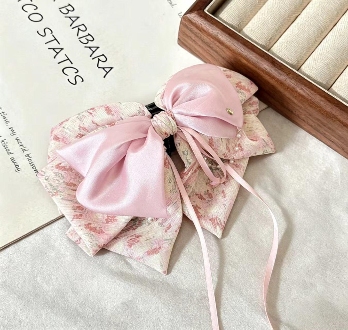 Summer Butterfly Print Shark Clip Hair Claw with Bow