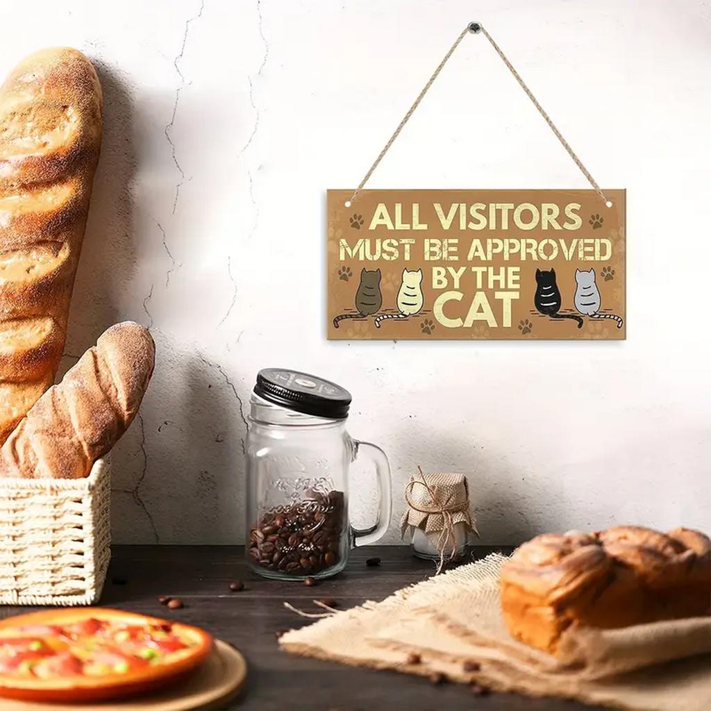 Handmade Cute Cat Sign Wood Plate Wall Decoration Christmas Gift for Pet Lovers Bedroom Home Decor