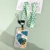 Women Green Cards Protecting Credit Card Holder with Lanyard String Student Plant Print Bus ID Name Badge Plastic Card Cover