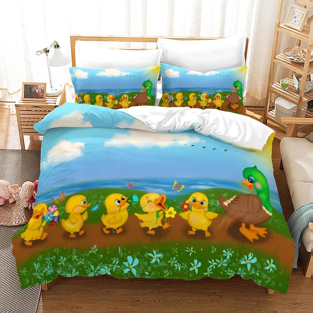 Yellow Duck Bedding Set Single Twin Full Queen King Size Little Duck Bed Set Aldult Kid Bedroom Duvetcover Sets 3D Print 020