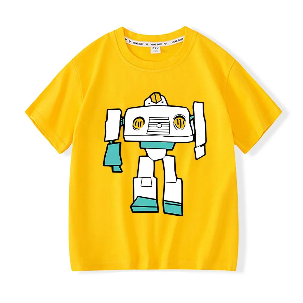 Robots Print Anime Cotton Kawaii Children T-shirt Short Sleeve Boys and Girls Tshirt Summer Tops Graphic Tee-shirt