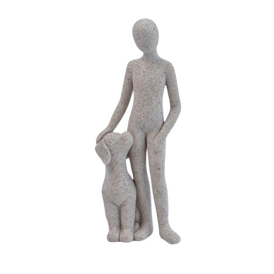 Modern Abstract Man and Dog Statue Desktop Decoration, Resin Pet Lover Gift for Home Office Shelf, Minimalist Human & Puppy Sculpture Figurine for B