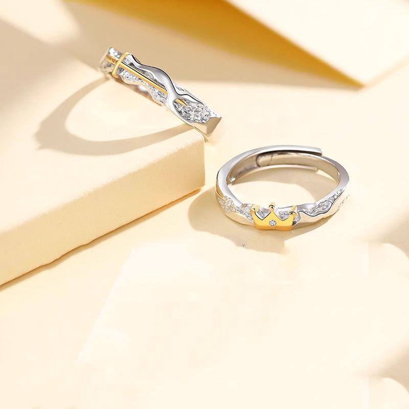 Princess & Knight S925 Sterling Silver Couple Rings: Creative Wedding Bands & Christmas Gift for Men & Women
