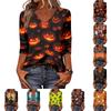 Damen Lässiges Halloween-Print V-Ausschnitt Oberteil Dreiviertelärm Leichtgewichtige Bluse für saisonale Kleidung