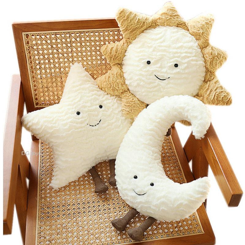 Smile Moon Star Sun Cloud Plush Pillow Stuffed Soft Cartoon Weather Sofa Decor Toy Cushion For Kids Bedroom Office
